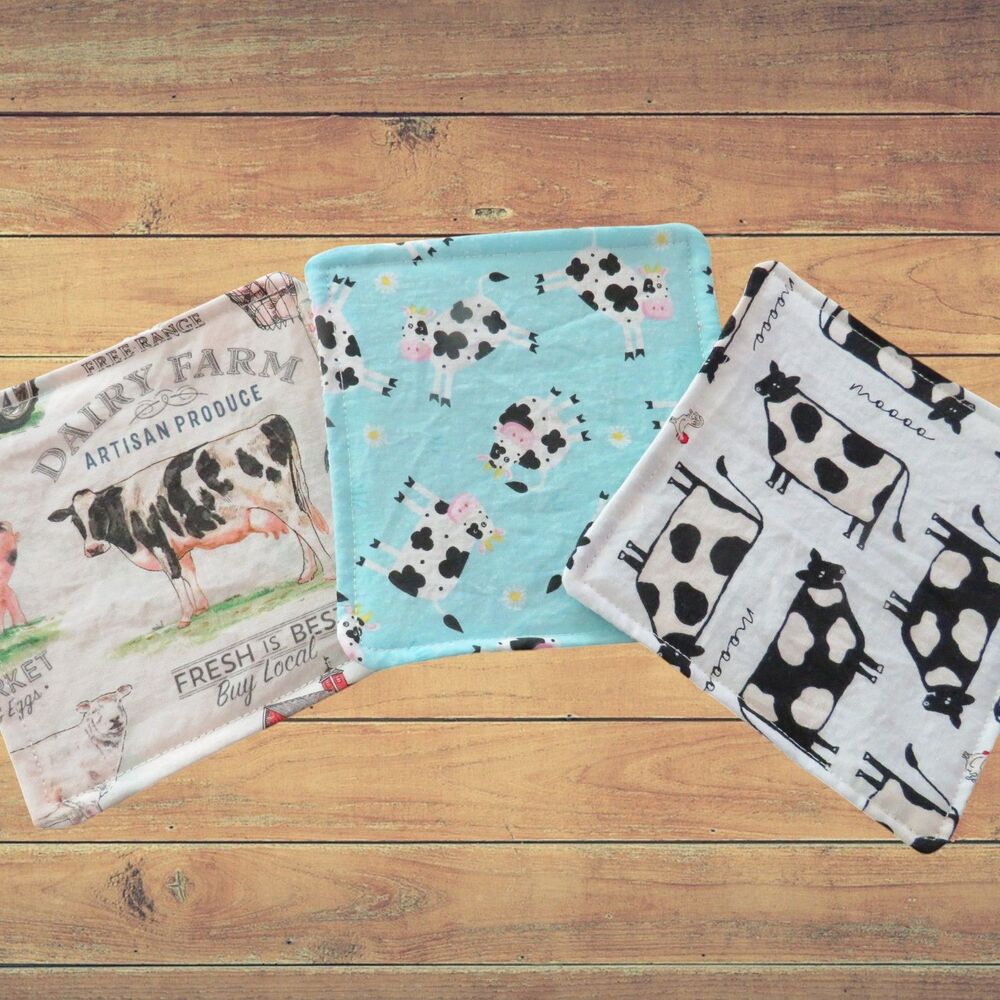 Cow Fabric Jar Grippers: Handmade Lid Opener Set of 3